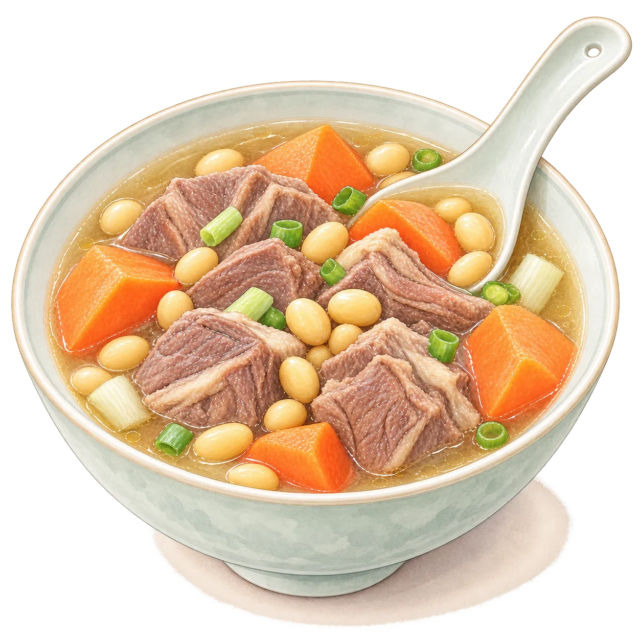 Beef, soy bean and carrot soup