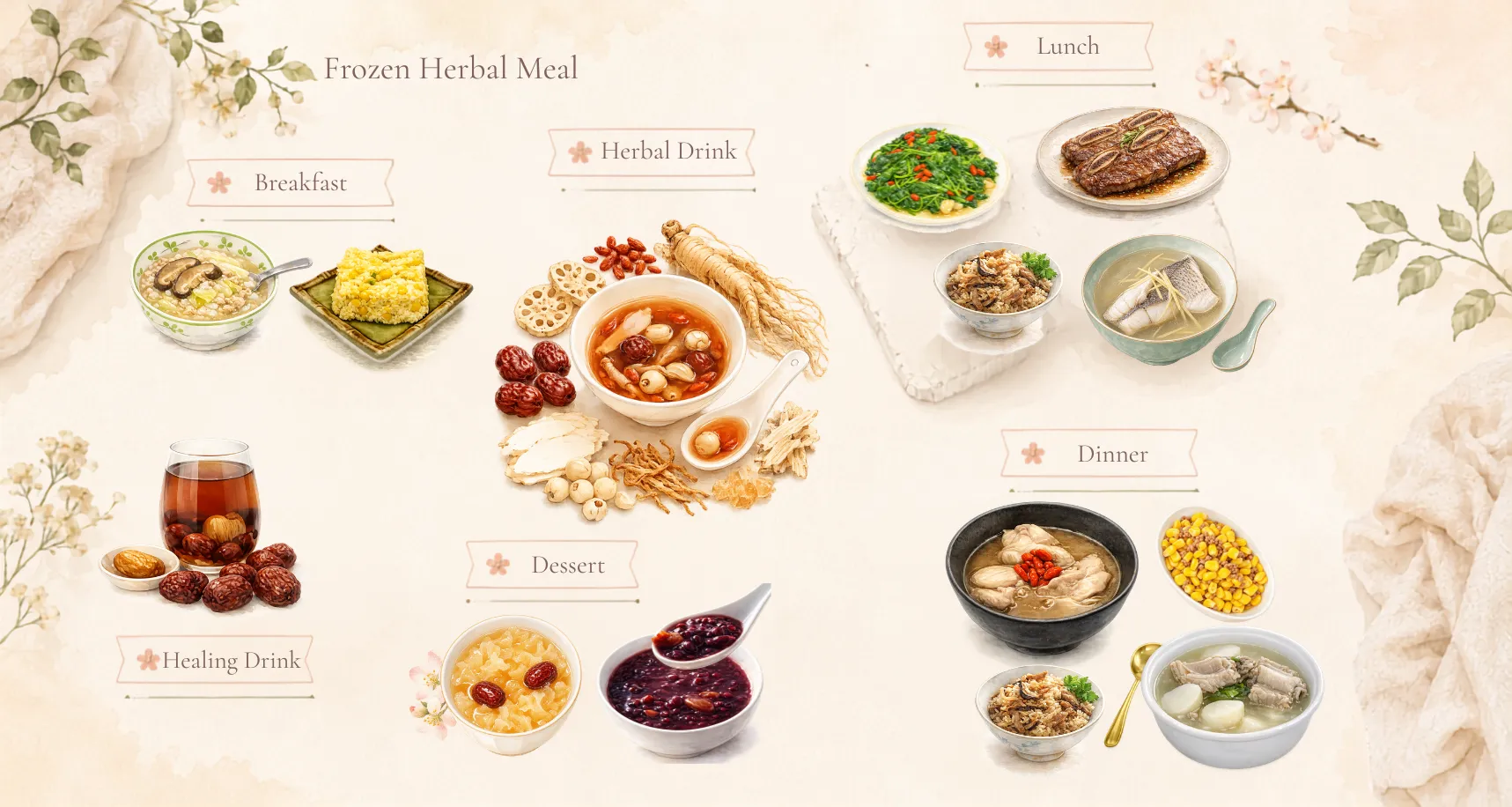 A full Frozen Herbal day — three meals, dessert and the herbal drink