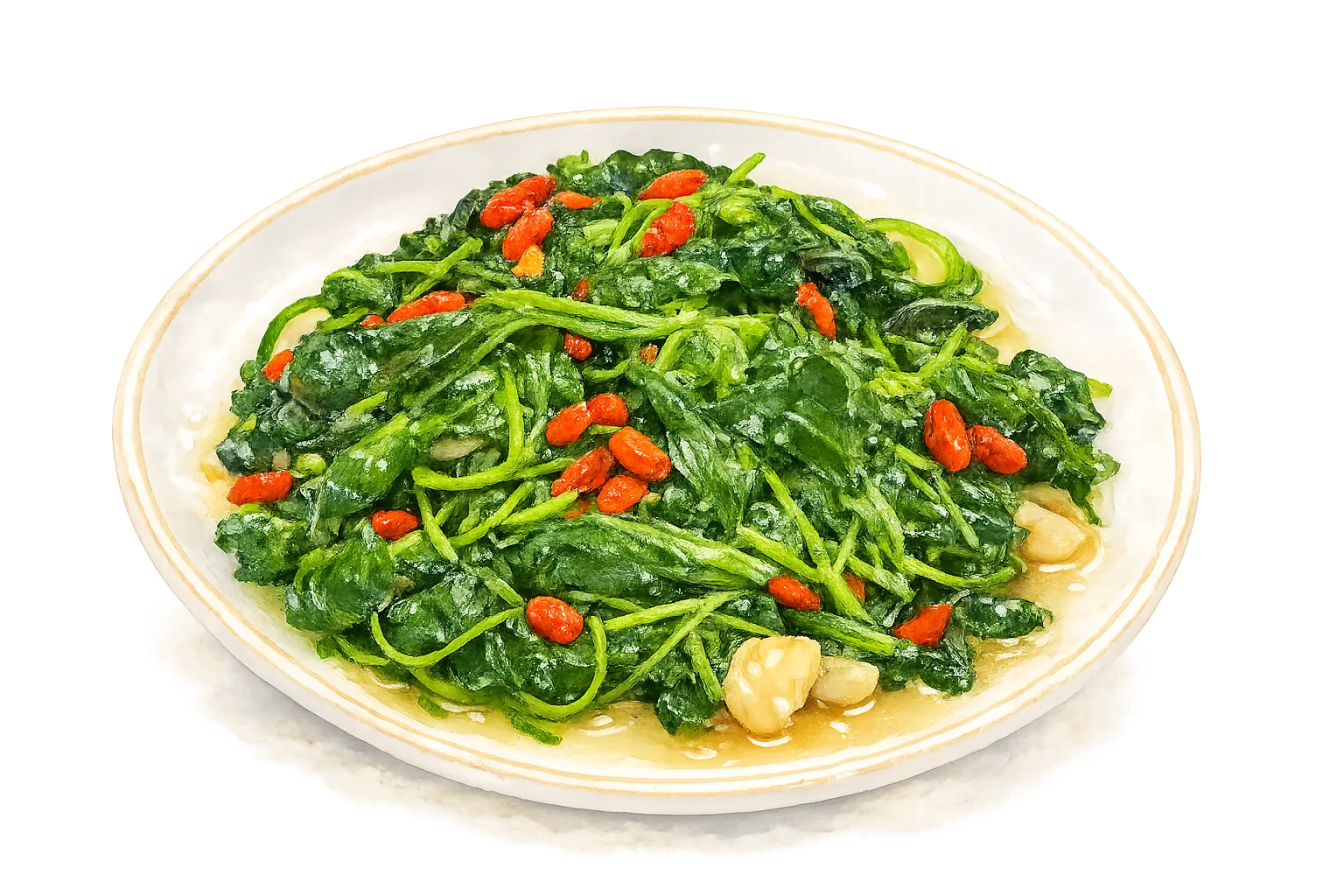 Stir-fried greens with goji