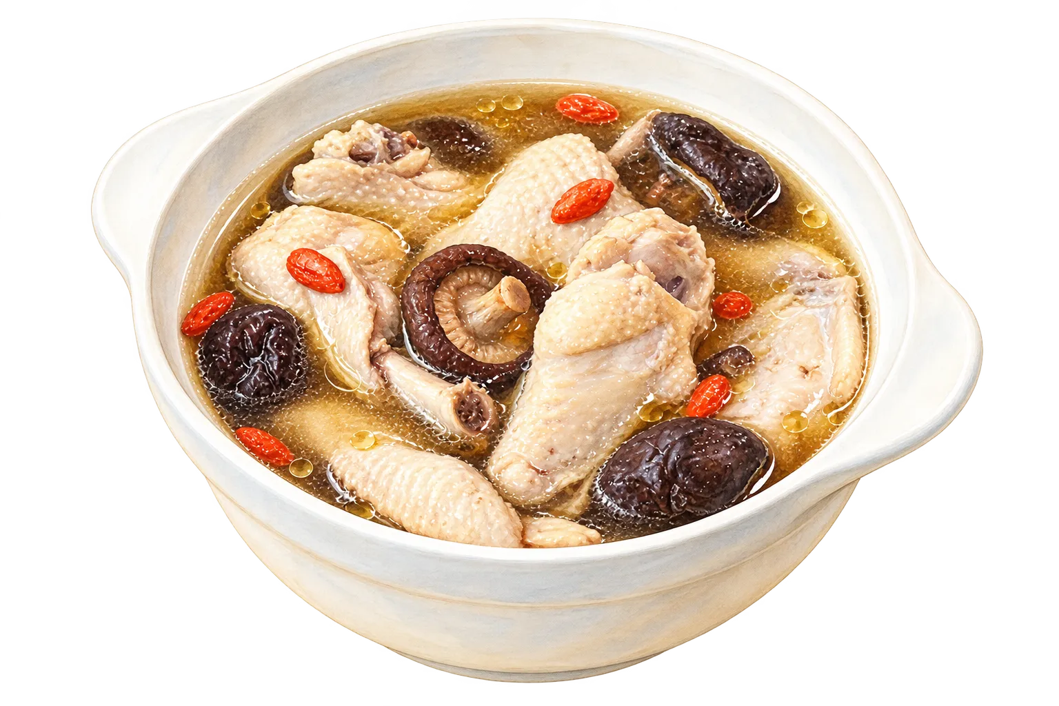 Shiitake and goji chicken soup